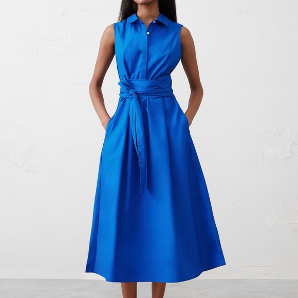 Banana Republic Princess Blue Poplin Cross-Waist Midi Dress - Picture 4 of 13